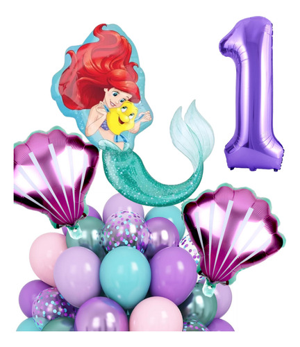 Pack 17 Globos De La Sirenita De Ariel Numero Ostra 