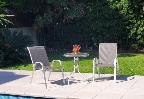 Juego Balcon Jardin Mesa 60 Cm Y 2 Sillones Estructura Blanco