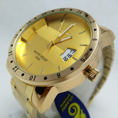 Relógio Masculino Atlantis Dourado + Caixinha