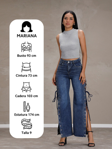 Pantalón Mezclilla Tiro Alto Con Aberturas Laterales L389