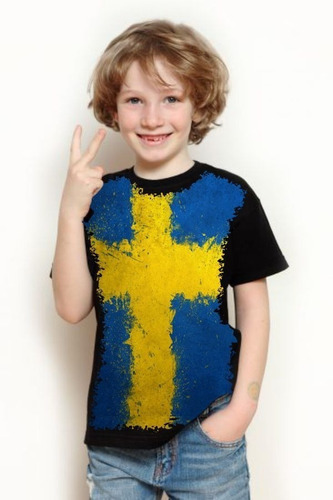 Camiseta Criança Frete Grátis Bandeira Suécia