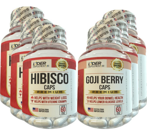 Hibisco 60 Caps + Goji Berry 60 Caps 500mg - 6 Potes