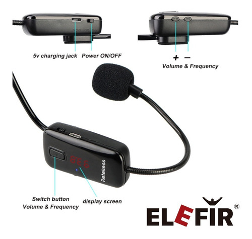 Imagen 8 de 10 de Microfono Inalambrico Elefir De Nuca Por Fm Largo Alcance