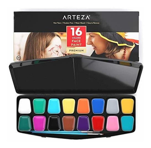 Kit Pintura Facial Arteza 16 Color Base Agua Incluye 2