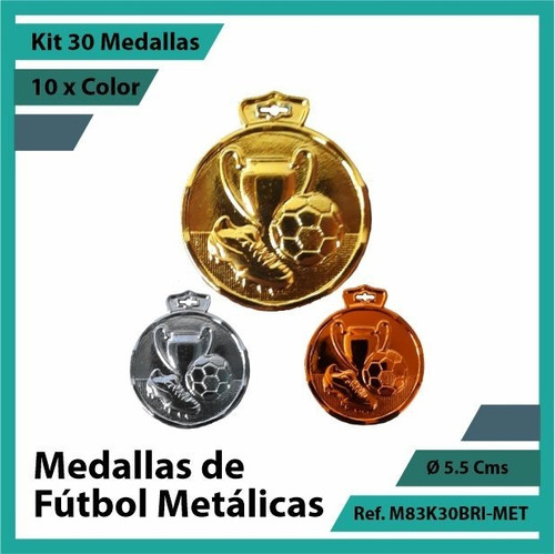 Kit 30 Medallas En Cali De Futbol Oro Metalica M83k30