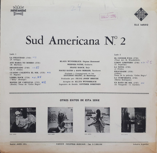 Klaus Wunderlich Órgano Hammond - Sud Americana N°2 Lp B (Usado)