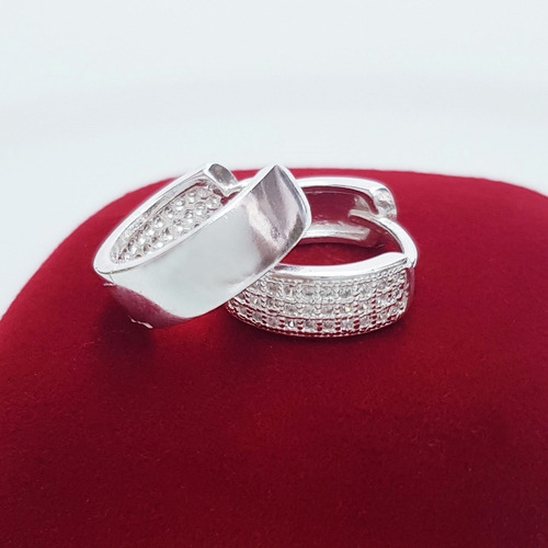 Imagem 5 de 6 de Brinco Argola Feminino Cravejado Zirconia Prata Maciça 925