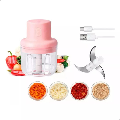 Mini Processador Moedor Elétrico Alho Sem Fio Alimentos Rosa