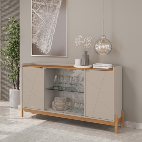 Balcao Buffet 50528 Porta De Vidro 168cm Off White Cedro Dca