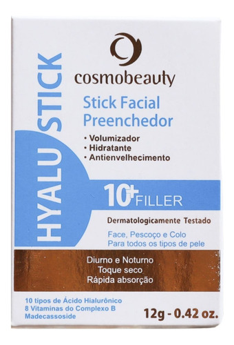 Cosmobeauty Hyalu Stick Incolor Volumizador Preenchedor 12g Momento de aplicação Dia Noite Tipo de pele Todo tipo de pele