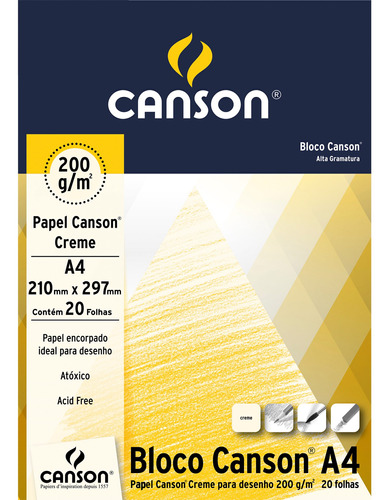 Bloco Papel Canson Desenho Creme 200g A4 20 Folhas