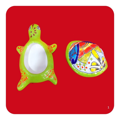 Imagen 2 de 2 de Alhajero Tortuga De Cerámica Tipo Talavera 20x12x10 Cm M1