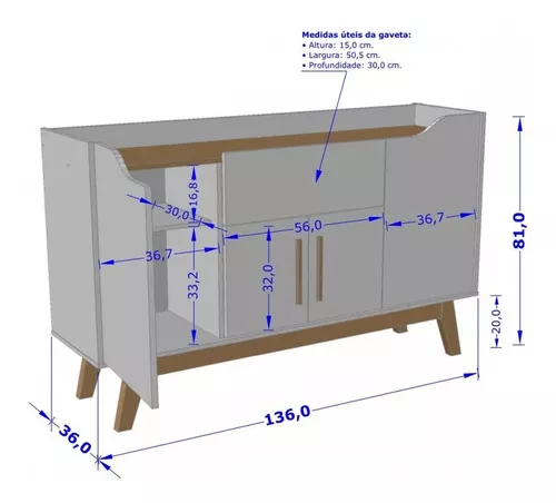 Buffet Argo 2 Portas – Off White/ Cedro - Lidecor Móveis & Decoração