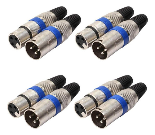 Conectores Xlr, 8 Piezas 4 Macho 4 Hembra Xlr 3pin Plug...