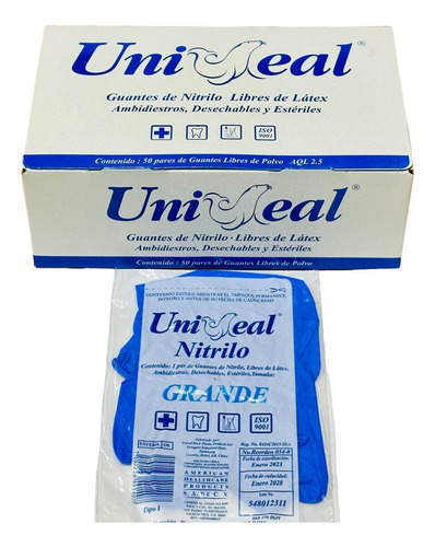 Guante Nitrilo Estéril Uniseal Grande Lila Caja/100 Piezas