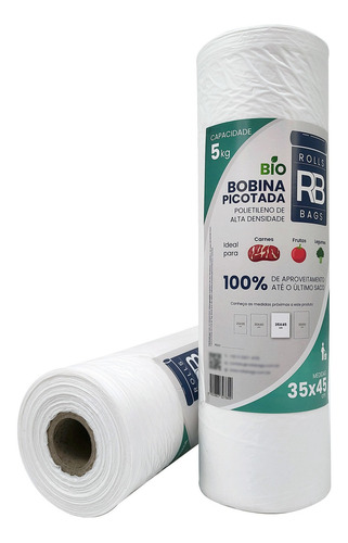 Kit 6 Bobina Plástico Picotado 35x45 Para 5kg Fundo Reto