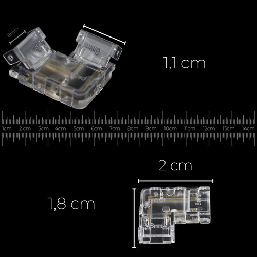 Kit 10 Emendas Curvas 90° Transparente P/ Fita Led Cob / 8mm