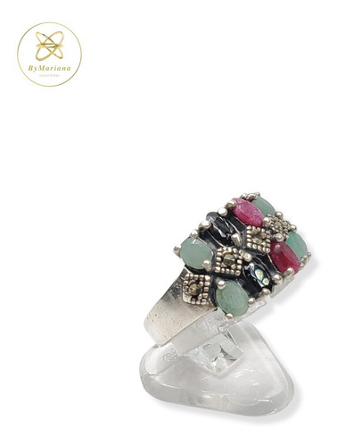 Imagen 3 de 10 de Anillo Plata Raices Piedra De Colores