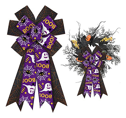 Large Halloween Bows For Wreath, Burlap Purple Black Wr...