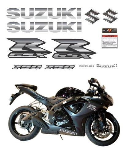 Kit Adesivo Personalizado Cromado Compatível Suzuki Gsxr 750 Cor Preta