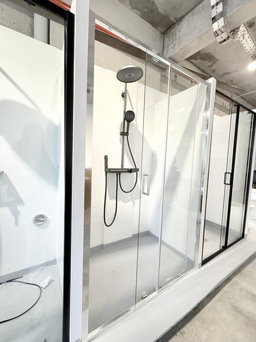Mampara De Baño Corrediza Vidrio Templado 6mm Marco Cromo Transparente Gris