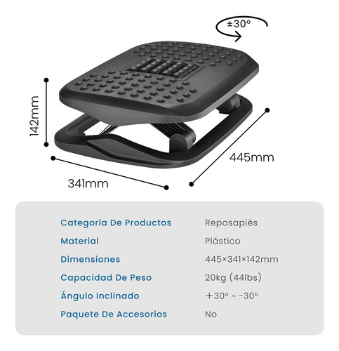 FOH Reposapiés Gaming Oficina Ergonómico Ajustable con Rodillos de Masaje Súper Cómodo Oficina JBA-003 Color Negro