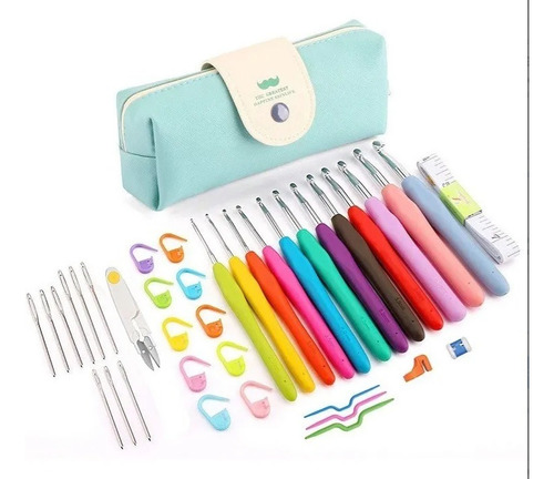 Juego Set Agujas Tejer Crochet Mango Silicona Estuche Foto
