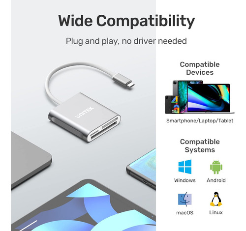 Lector De Memorias Unitek Usb Tipo C Usb C Plateado