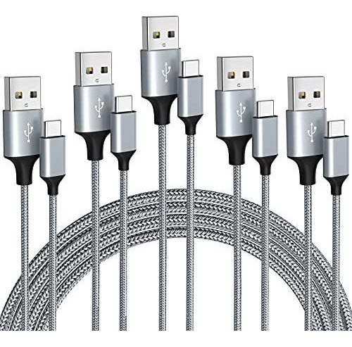 Cable Usb Tipo C 5pack (3/3/6/6/10 Pies) De Nailon Trenzado