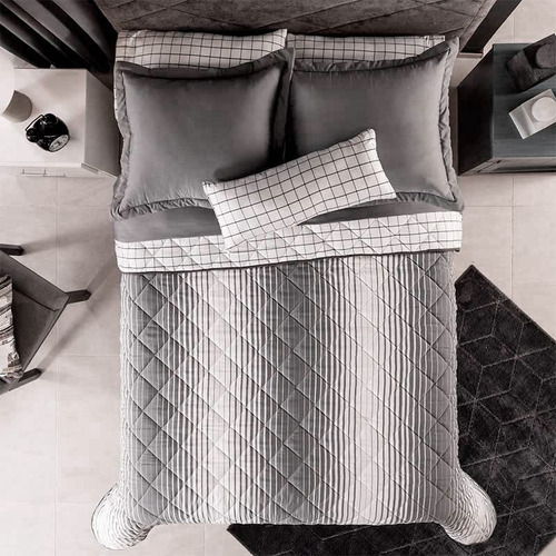Imagen 4 de 6 de Jgo De Edredon Polanco King Size Gris / Blanco Con Fundas Y Cojin Vianney