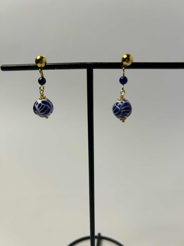 Aretes De Talavera Poblana Tipo Poste Con Chapa De Oro