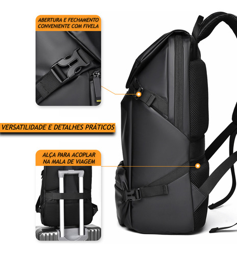 Mochila Masculina Executiva Impermeável Notebook 15,6 Polegadas 2 Em 1 Com Bolsa Transversal Removível Multiuso Faculdade Escola Cor Preto