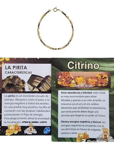 Pulsera Mini Piedra Citrino + Pirita Dinero + Protección 14k