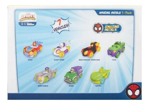 Marvel Spidey Amazing Friends 7 Vehículos Metal Exclusivos Color Agua