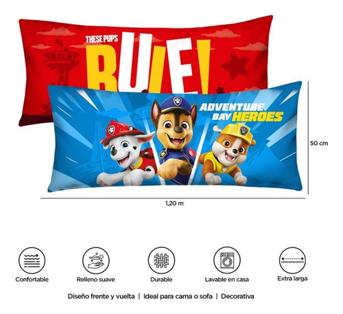 Almohada Larga Doble Vista Paw Patrol Rule Providencia Colores Varios