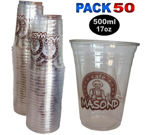 Imagen 1 de 2 de Pack 50 Vasos Plástico Pet Para Café 500ml 17oz Sin Tapa