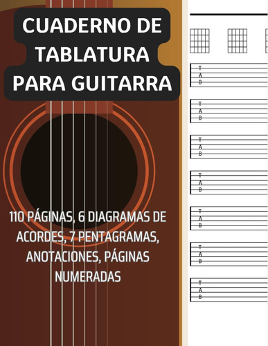 Libro: Cuaderno De Tablatura Para Guitarra: 7 Pentagramas 6 