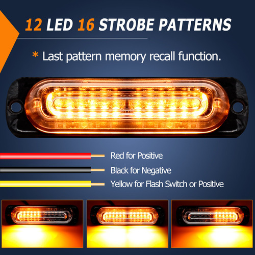 Mm J 4 Luces Led Intermitentes Para Parrilla, 12 Led, Color