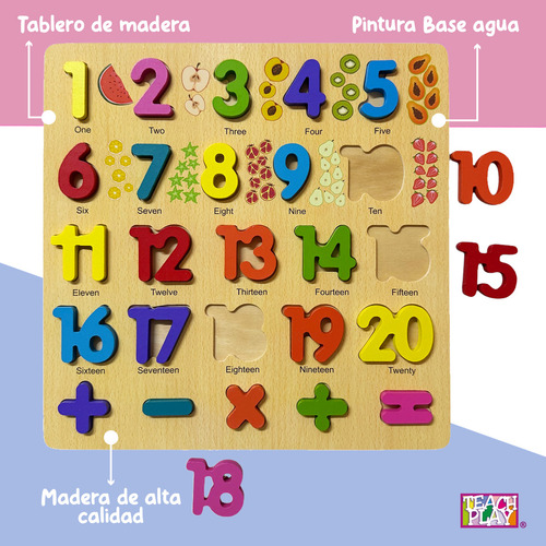 Rompecabezas Números En Inglés De Madera Teach Play 24 Pzas
