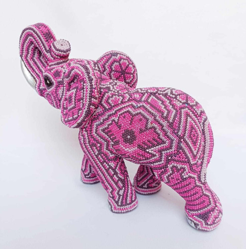Elefante Arte Huichol Rosa Decora Chaquira Artesanal Hogar