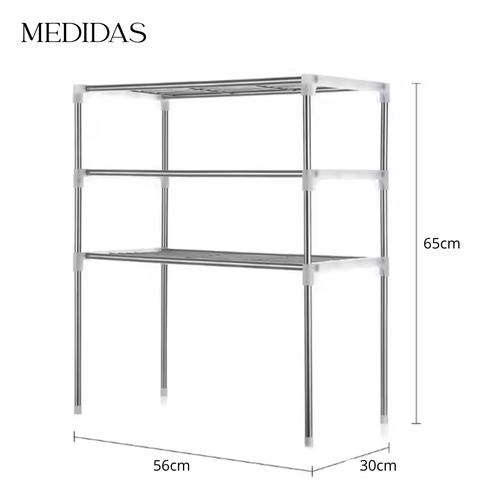 Organizador Rack Cocina Sobre Microondas Mesada 3 Estantes Plateado