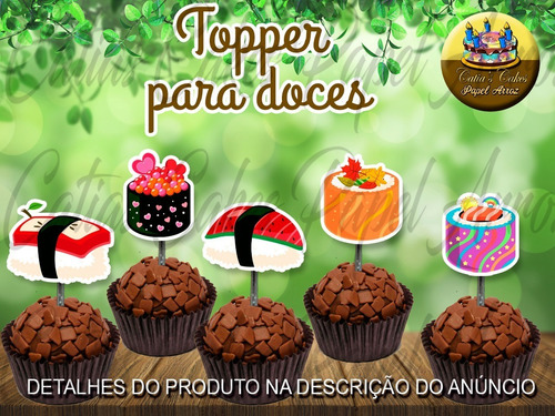 50 Topper Tags Para Doces Sushi Comida Japonesa Enfeite