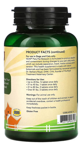 Pet Relaxante Gato/dogs 94g Now Foods 90 Tab Importado