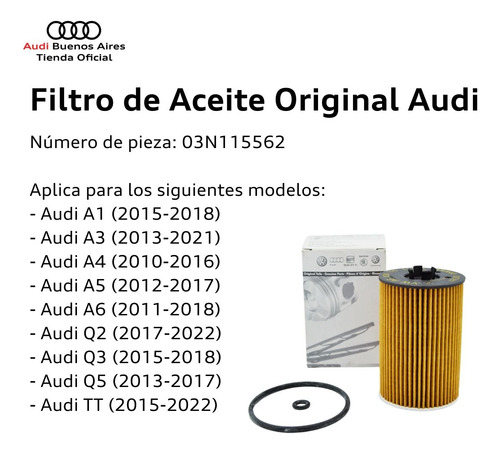 Filtro De Aceite Audi A3 2013 Al 2018