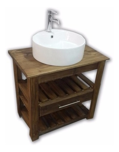 Vanitory Estilo Campo Madera Mesa Baño Diseño Cajon 80cm