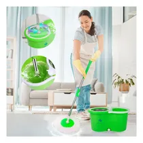 Comprar Mopa Giratoria 360 Importbaires Con Balde Centrífugo Y Dispenser Para Todo Tipo De Pisos Incluye 4 Paños De Microfibra Verde