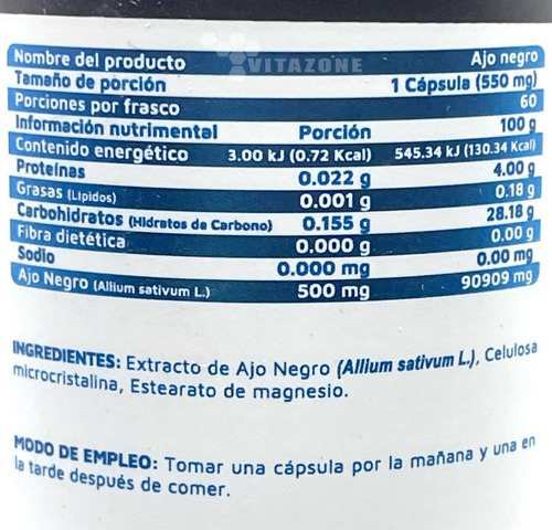 Imagen 2 de 4 de Ajo Negro 60 Cápsulas Vidanat