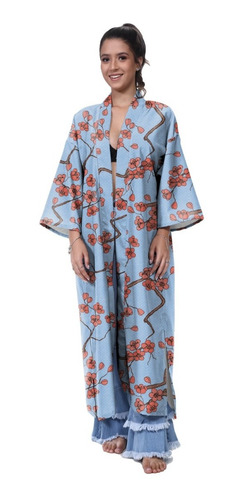 Kimono Haori Longo Sakura Dragão Oni Japonês Japão Carpa