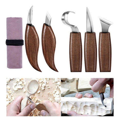 Juego De 5 Cuchillos Para Tallar Madera, Cucharas Y Cuchillo