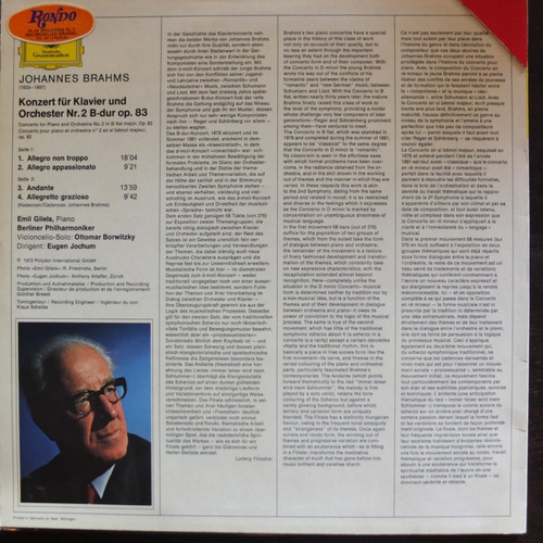 Vinilo Clasica:   Brahms Piano Concerto N° 2 In B Flat Major